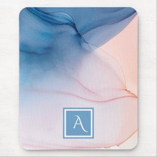 Blau und Abstrakte Tinte waschen mit Monogramm Mousepad