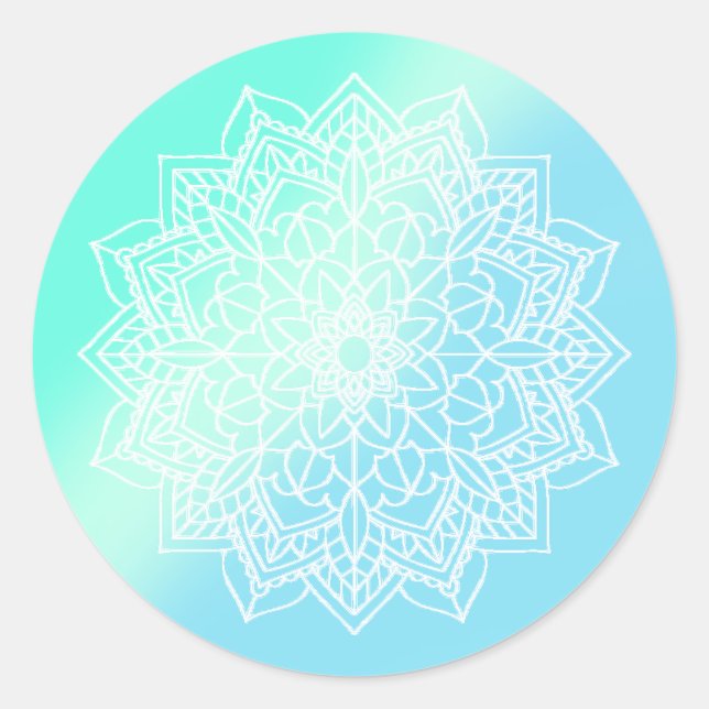 Blau und Aquamarin Mandala Runder Aufkleber (Vorderseite)