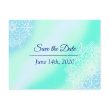 Blau und Aquamarin Mandala Wedding Save the Date