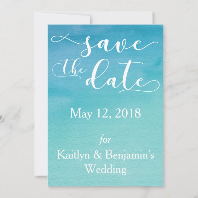 Blau und Aquamarin Ombre Wasserfarbe Save the Date (Vorderseite)