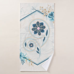 Blau und Aquamarine Blumengrafik, "Leben beleben" Badhandtuch Set