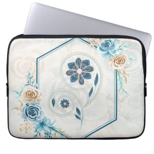 Blau und Aquamarine Blumengrafik, "Leben beleben" Laptopschutzhülle
