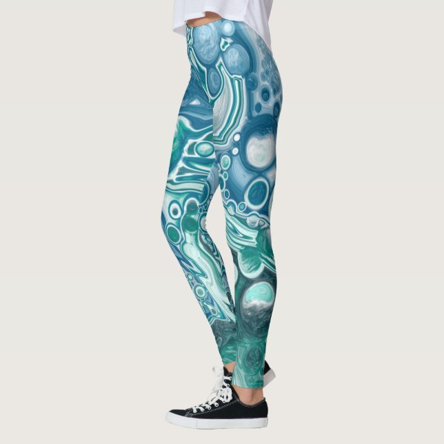 Blau und aquamarine Flüssigkeit Kunst Leggings (Links)