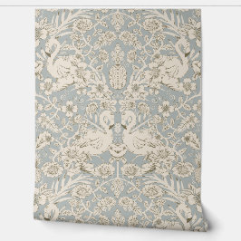 Blau und Beige Flamingo Floral Damask Tapete