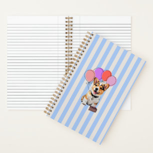 Blau und beige gestreifte Corgi-Geburtstagsfeier Notizbuch
