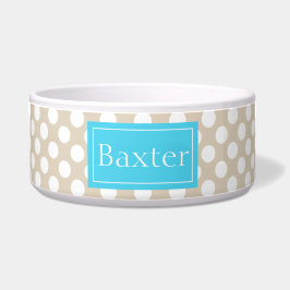 Blau und Beige Polka-Punkte-Muster mit Namen Napf