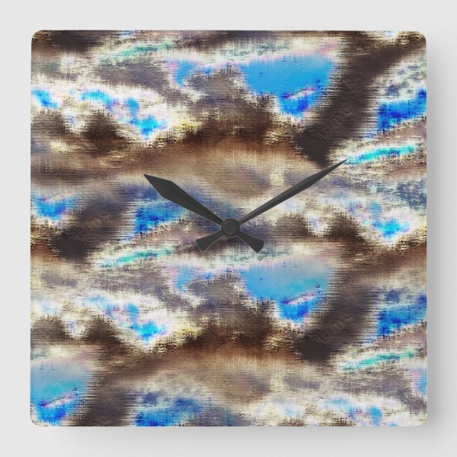 Blau und braun färbte Textur in rauem Holz Quadratische Wanduhr (Vorderseite)