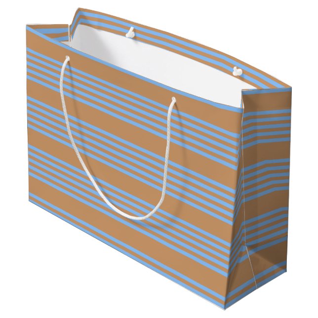 Blau und braun, fünf Streifen Große Geschenktüte (Rückseite Schrägansicht)