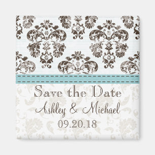 Blau und Brown-Damast-Save the Date Magnet