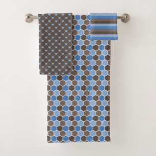 BLAU- UND BROWN-HERZEN HONEYCOMB-STRIPEN BADHANDTUCH SET