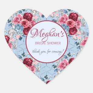 Blau- und Burgunderrot-Blumen-Hochzeitsshower-Dank Herz-Aufkleber