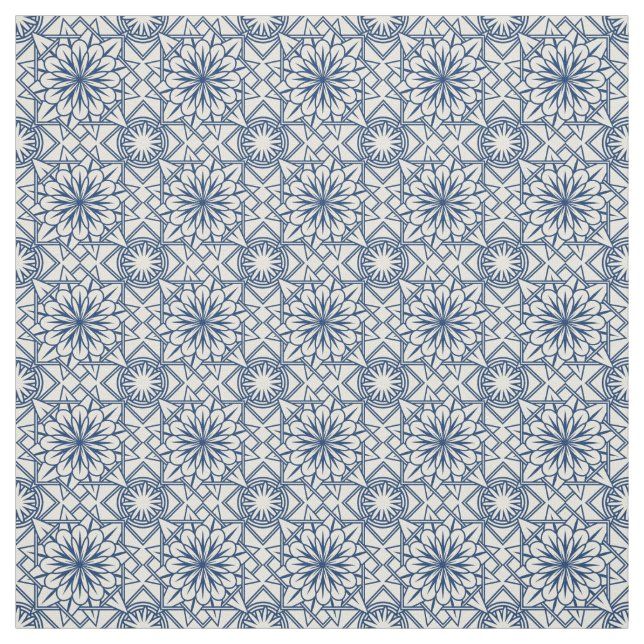 Blau und Cream Art Deco Blumenmuster Stoff (Muster)