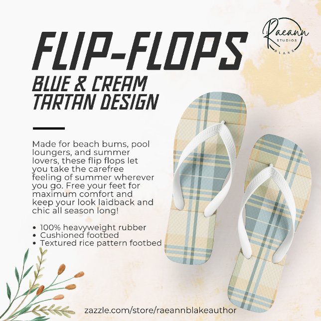 Blau und Cream Tartan Design Flip Flops (Von Creator hochgeladen)