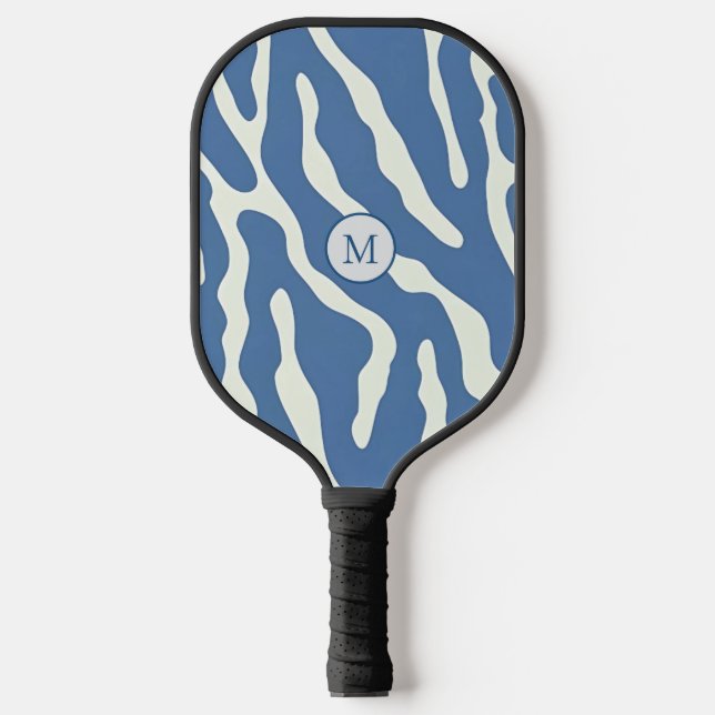 Blau und Creme Modernes Abstraktes Wavy Lines Must Pickleball Schläger (Vorderseite)