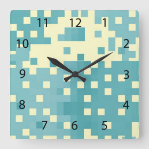 Blau- und Cyan-Pixelmuster Quadratische Wanduhr
