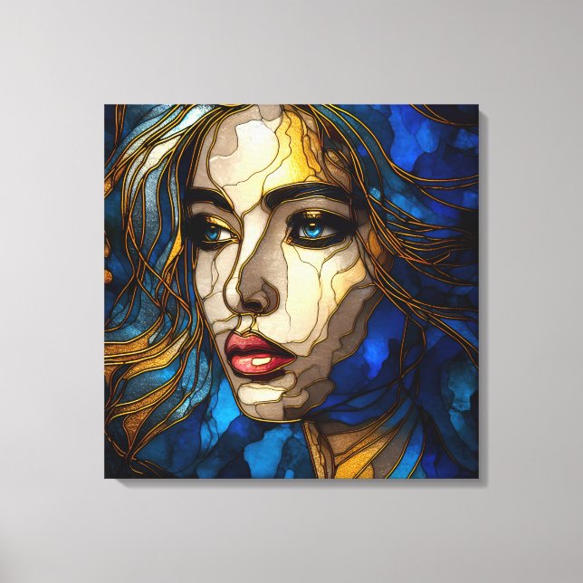 Blau und die goldene Eleganz - KI im Aufstieg Leinwanddruck (Vorderseite)