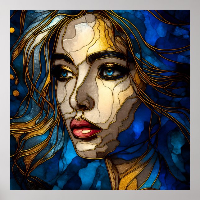 Blau und die goldene Eleganz - KI im Aufstieg Poster (Vorne)