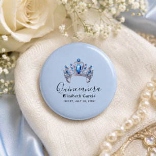 Blau- und Elfenbein-Blumen-Quinceañera Button