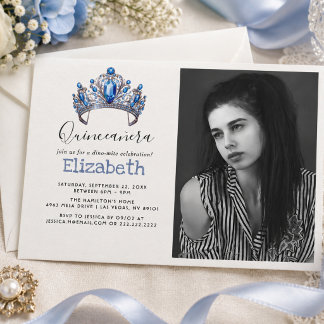 Blau- und Elfenbein-Blumen-Quinceañera-Geburtstags Einladung