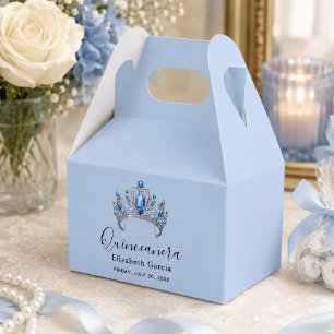 Blau- und Elfenbein-Blumen-Quinceañera Geschenkschachtel