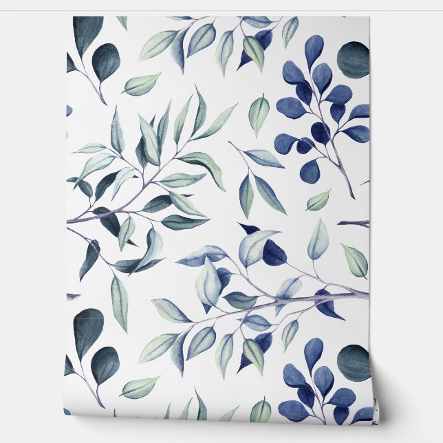 Blau und Eukalyptus Botanisch Tapete (Abrollen)