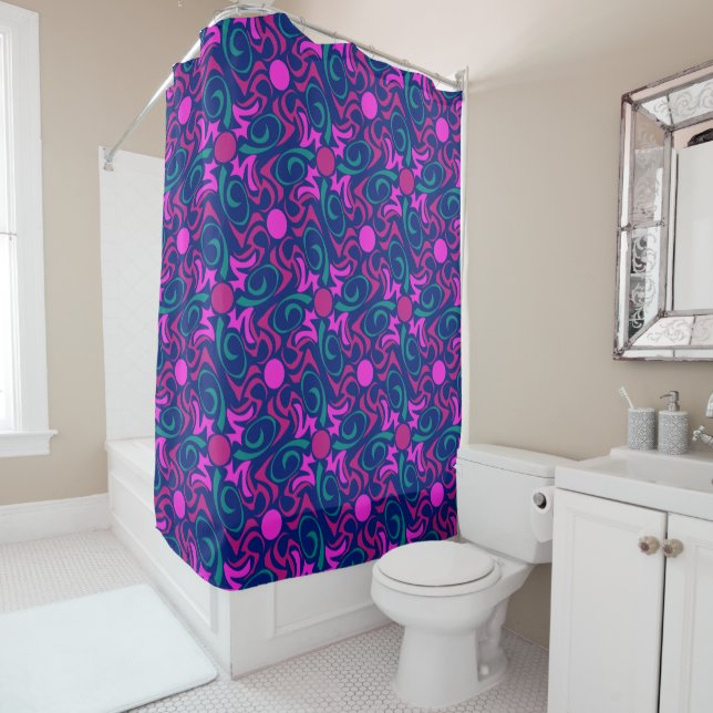 Blau und Fuchsia Pink Star Nahtlose Vector Muster Duschvorhang (Beispiel)