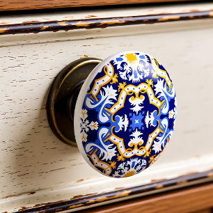 💛, blau und gelb Azulejos Keramikknauf