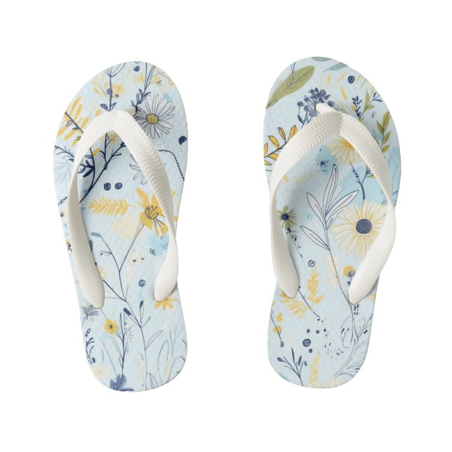 Blau und Gelb-Daisy-Muster Kinderbadesandalen (Fußbett)