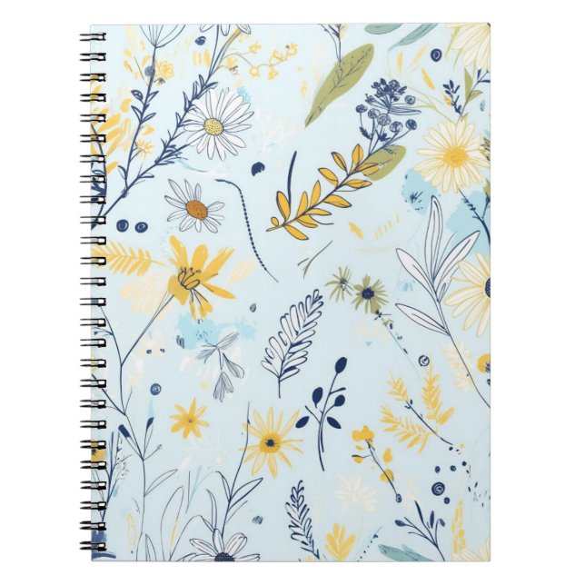 Blau und Gelb-Daisy-Muster Notizblock (Vorderseite)