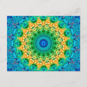 Blau und gelb farbenfroh "Seasons: Summer" Mandala Postkarte