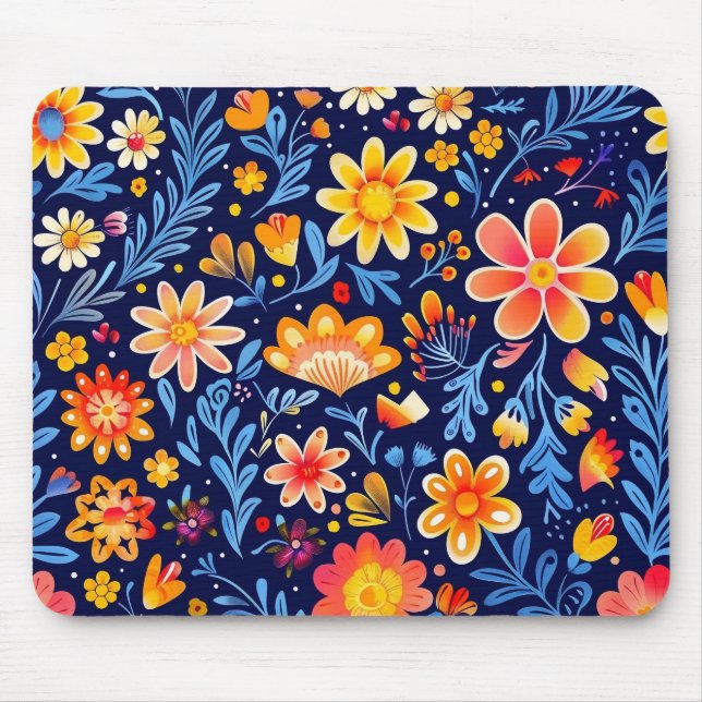 Blau und Gelb Flower Mousepad (Vorne)