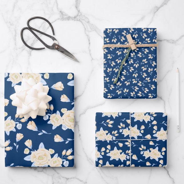 Blau und Gelb Geschenkpapier Set (Vorderseite)