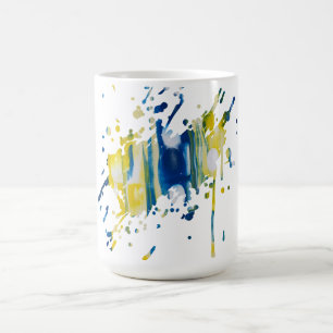 Blau und Gelb handgefertigtes Kunstwerk Kaffeetasse