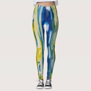 Blau und Gelb    handgefertigtes Kunstwerk  Leggings
