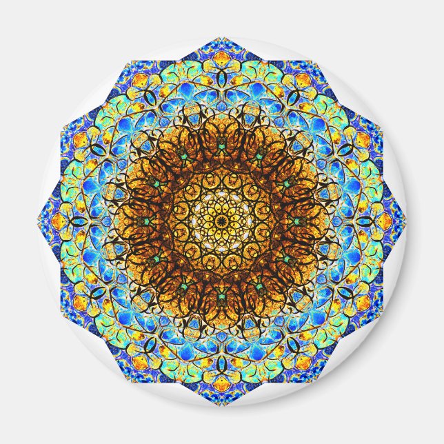 Blau und Gelb Mandala Art Magnet (Vorne)