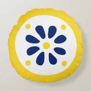 Blau und Gelb Rundes Kissen
