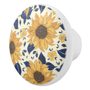 Blau und Gelb, Sonnenblumen Keramikknauf