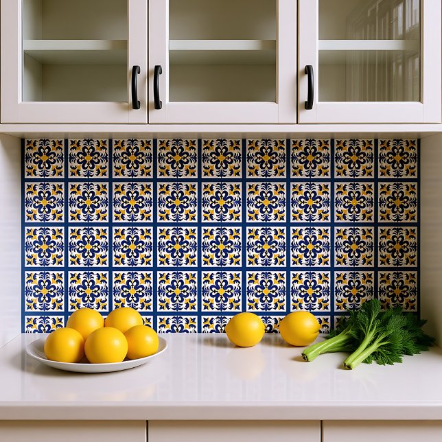 💛 💙 Blau und Gelb, symmetrische Azulejos Fliese (💛💙 Blue and yellow, symmetrical Azulejos Ceramic Tile)