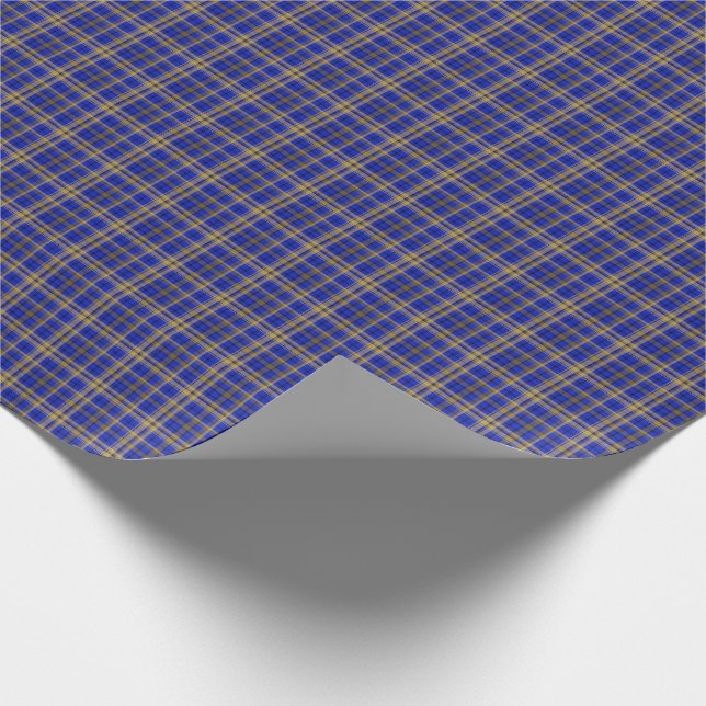 Blau und gelb Tartan kariert. Geschenkpapier (Ecke)