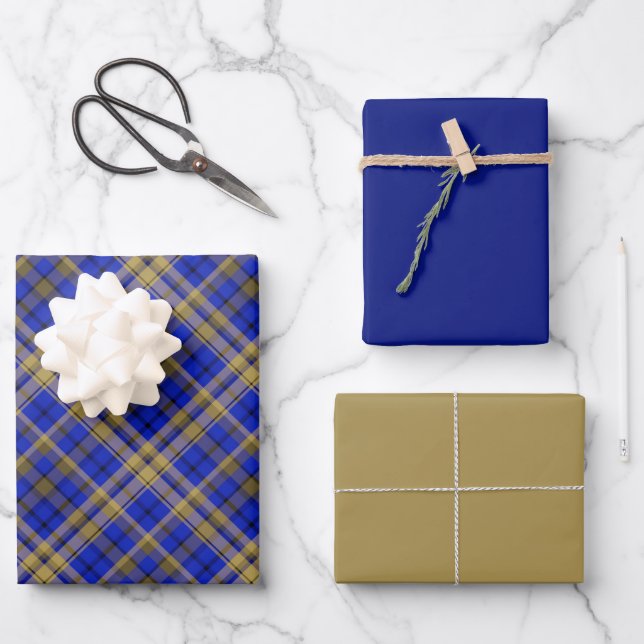 Blau und gelb Tartan kariert.  Geschenkpapier Set (Vorderseite)