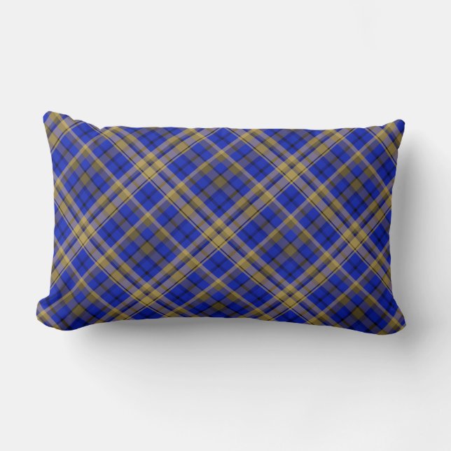 Blau und gelb Tartan kariert. Lendenkissen (Vorderseite)