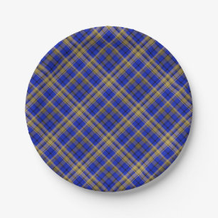 Blau und gelb Tartan kariert. Pappteller