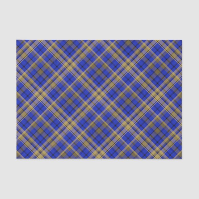 Blau und gelb Tartan kariert. Seidenpapier (Vorderseite)
