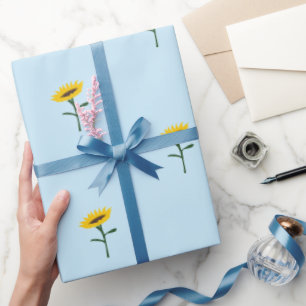 Blau und Gelb Twin Sonnenblumen in Blumen Geschenkpapier