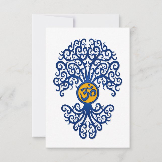 Blau und Gelb Yoga Om Tree on White (Vorderseite)