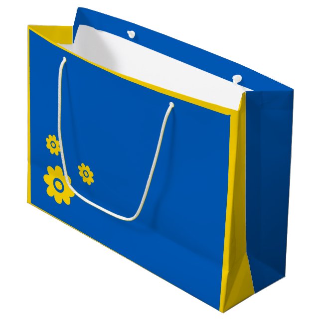 Blau- und Gelbblumen Große Geschenktüte (Vorderseite Schrägansicht)