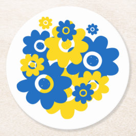 Blau- und Gelbblumen Runder Pappuntersetzer