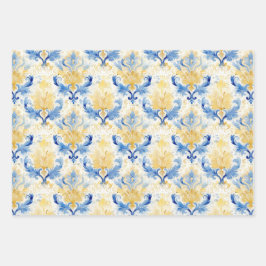 BLAU- UND GELBE-WASSERFARBE GESCHENKPAPIER SET