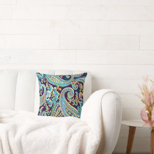 Blau und Gelber Traum Vintage Paisley Kissen