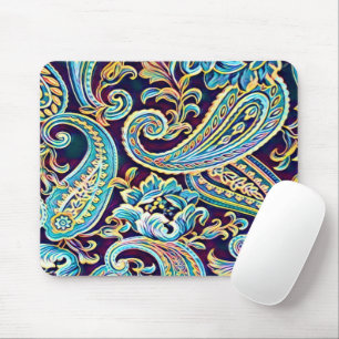 Blau und Gelber Traum Vintage Paisley Mousepad